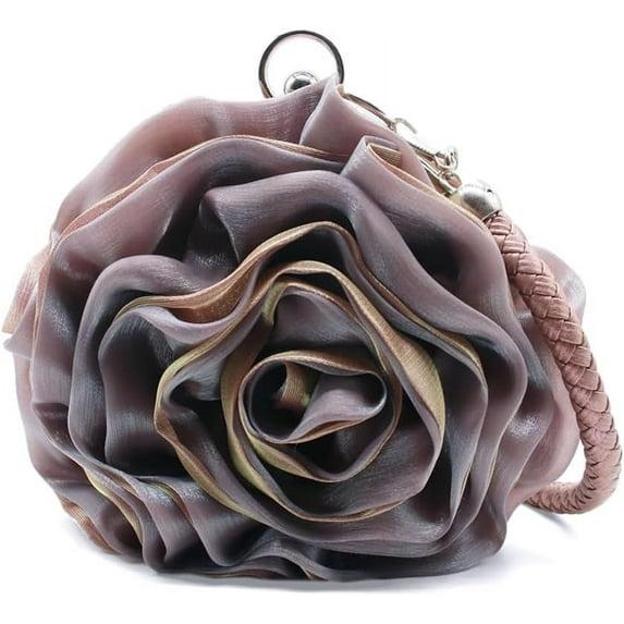 Rose Shaped Evening Bag Soft Satin Clutch Purse Floral Wristlet Handbag for Women Wedding Party Purse