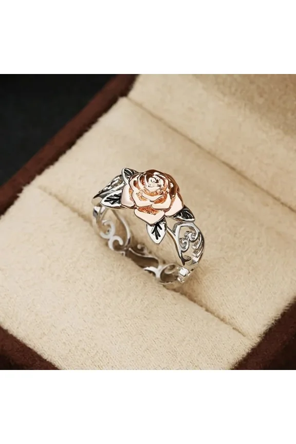 New Rose Shaped Ring for Women Vintage Style Hollow Out Flowers Double Color Rings Fashion Jewelry Engagement Rings for Women