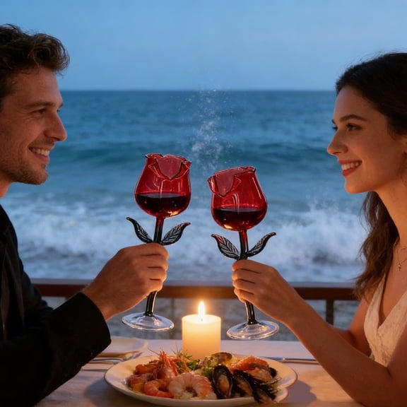 Rose-Shaped Wine Glass Creative Wine Goblet Rose Flower Shaped Wine Cocktail Glass Juice Glass for Valentine's Day Wedding Birthday Housewarming Celebrations Parties (5.4oz/160ml)