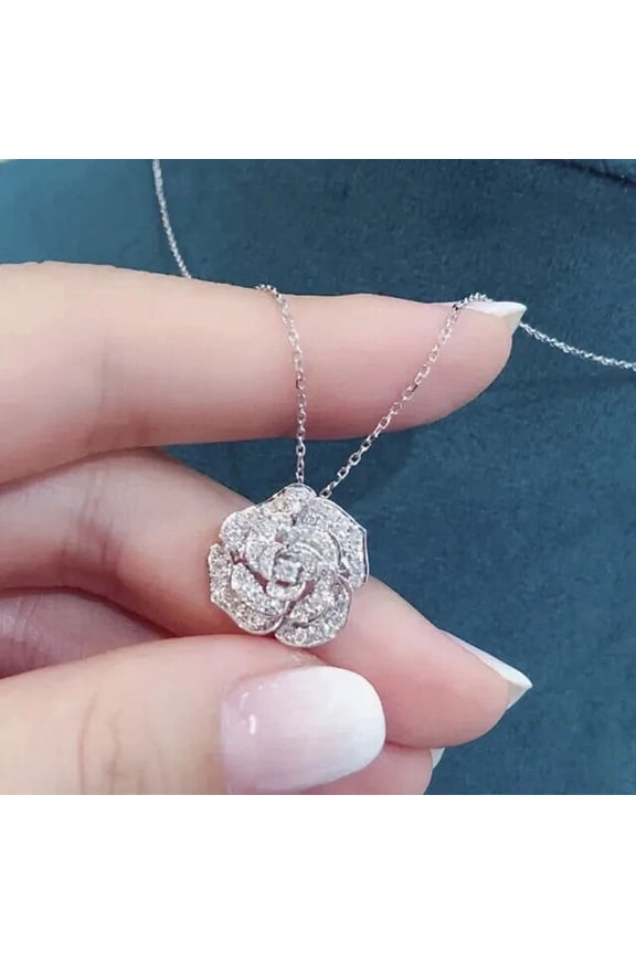 Rose Shaped Women's Pendant 14K White Gold Plated Lab Created Diamond 2Ct Round