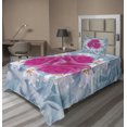 thumbnail image 1 of Ambesonne Nature Fitted & Top Sheet Set with Sham, Graphic Roses and Lilies, Fuchsia Blue, 1 of 4