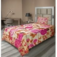 thumbnail image 1 of Ambesonne Vintage Fitted & Top Sheet Set with Sham, Roses on Wood Backdrop, Pink Orange, 1 of 4