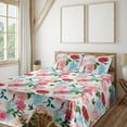 thumbnail image 1 of Ambesonne Rose Fitted & Flat Sheet with Sham 3 Pcs Set, Watercolor Romantic Floral Art, Twin XL, Aqua Pastel Pink and Green, 1 of 5