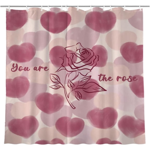 Rose Shower Curtain for Bathroom, Purple Heart Lovers Simple Shower Curtain Set Home Bathroom Decor Art Waterproof Fabric Bathtub Curtain with 12 Hooks 72x72 inches