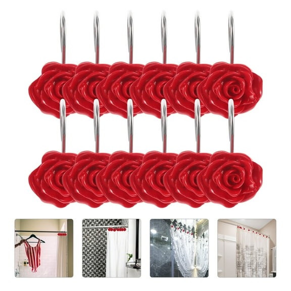 GBAYXJ 12pcs Rose Design Shower Curtain Hooks Drapery Ring Hangers For Bathroom(Red)