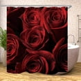 thumbnail image 1 of Rose Shower Curtain ，Romantic Floral Flower Decorative Pattern Black and Red Polyester Cloth Print Bathroom Curtains Include Hooks Set 72〃w by 72〃L(YL0521), 1 of 6