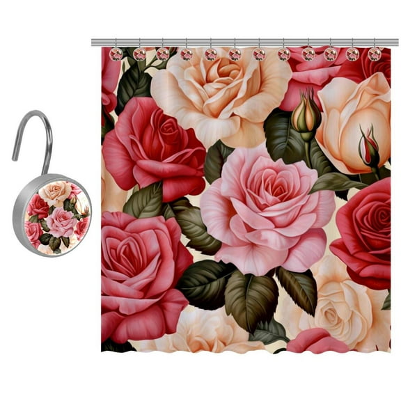 Rose Shower Curtain Set for Bathroom