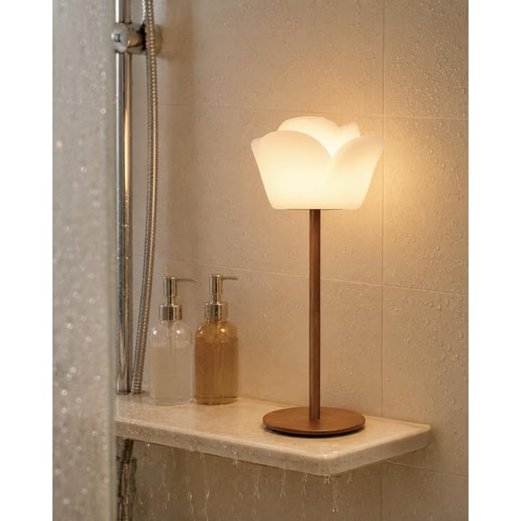 Rose Shower Lamp Waterproof IP65, Rechargeable Cordless Bathroom Lamp with RGB Colors and Remote Control, LED Desk Lamp, USB Powered Shower Light for Bathtub, Spa, Vanity, Bedroom