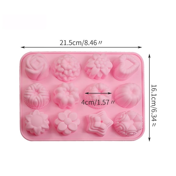 Rose Silicone Baking Mold, 12 Cavity Flower Shape Cake Dessert Tray