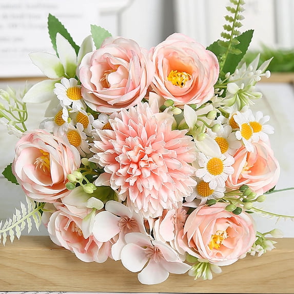 Rose Silk Artificial Fake Flowers,Fake Peony Floral Arrangements,Daisy Bouquet for Wedding Valentines Bridal Home Decor