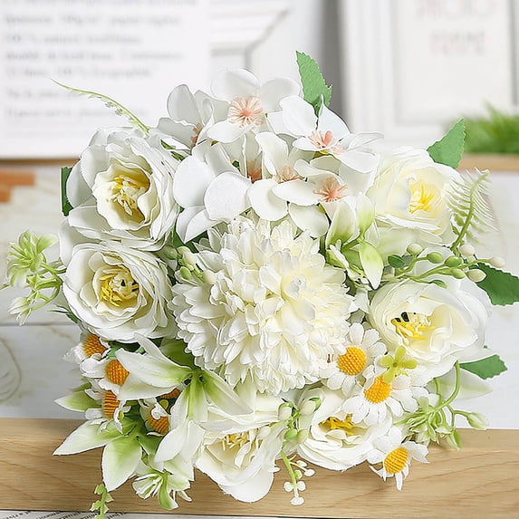 Rose Silk Artificial Fake Flowers,Fake Peony Floral Arrangements,Daisy Bouquet for Wedding Valentines Bridal Home Decor