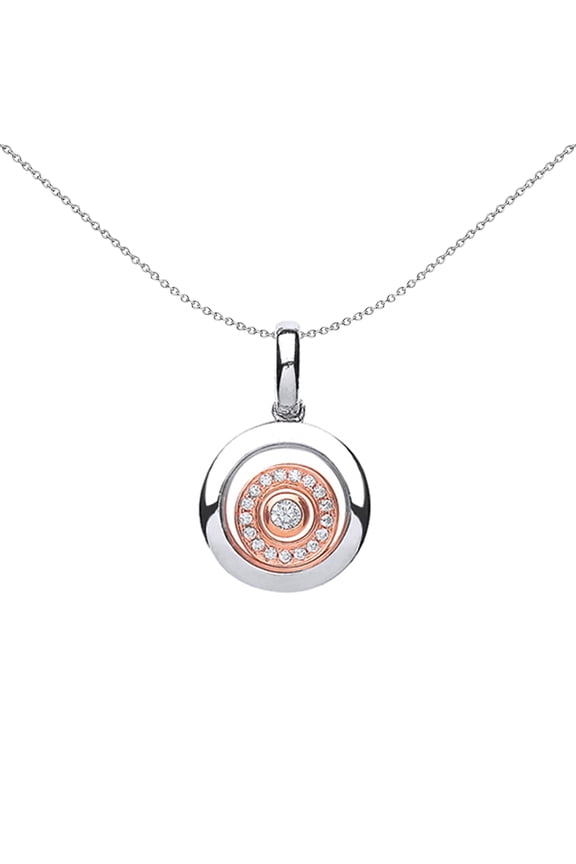 Rose Silver Jewelco London CZ Floating Stone Halo Rings Necklace 18 inch