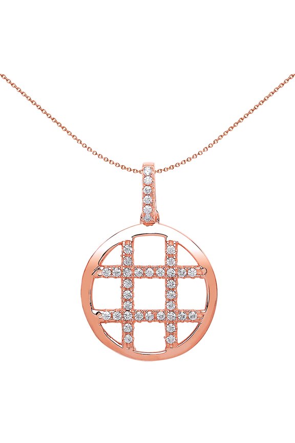 Rose Silver Jewelco London CZ Halo Pave Hashtag Charm Necklace 18 inch