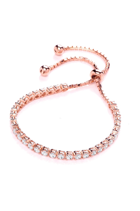 Rose Silver Jewelco London CZ Tennis Eternity Adjustable Slider Bracelet 4mm