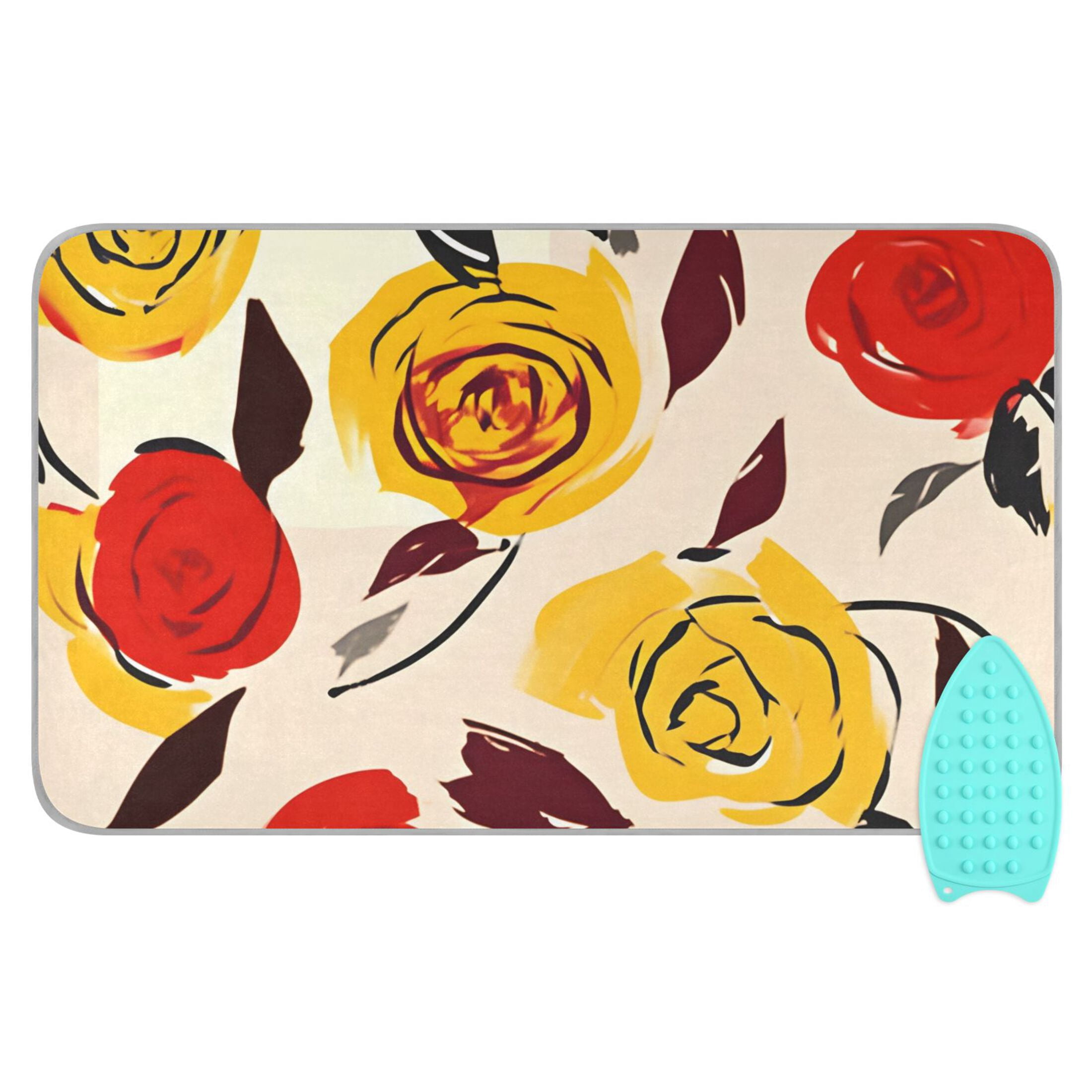 Rose Simple Strokes Leaves Flowers Ironing Mat Blanket Portable Travel Ironing Pad Heat Resistant Pad 47.2" x 27.6”