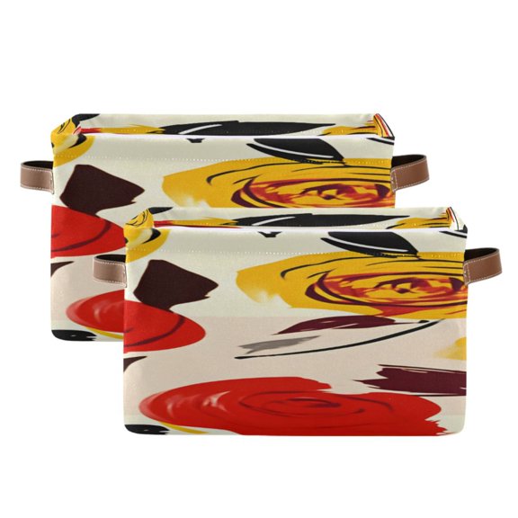 Rose Simple Strokes Leaves Flowers Square Storage Bins with Handles Collapsible Containing Box 2 Packs