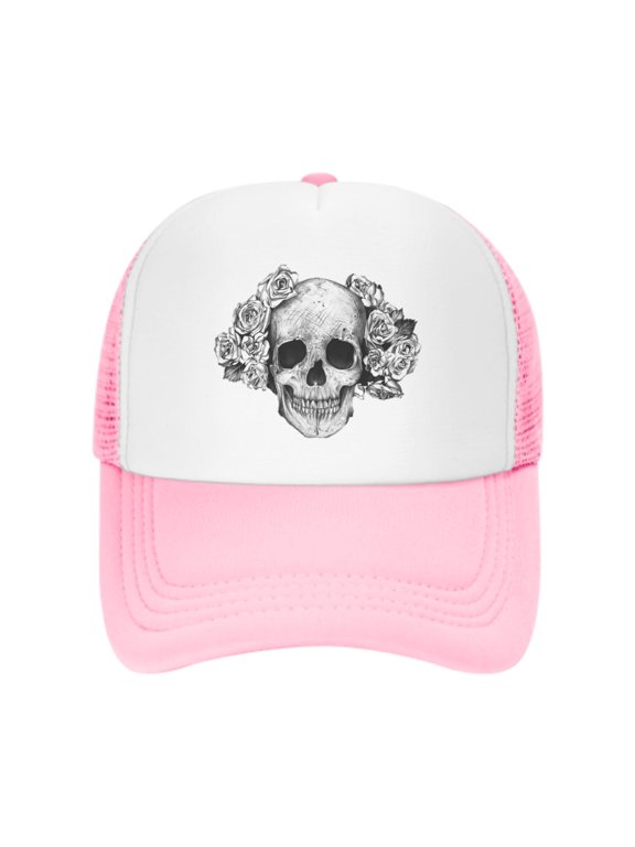 Rose Skeleton Unisex Trucker Hats for Men Women Adjustable Casual Baseball Caps for Outdoor Activities Dad Cap