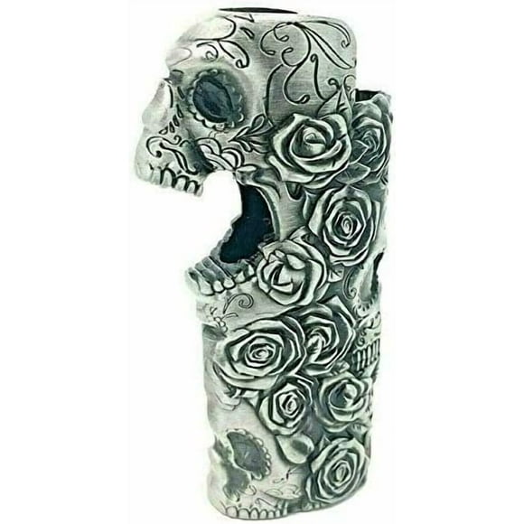 Rose Skull Skeleton Metal Lighter Case Cover Holder fits BIC Full Standard Size Lighter J6