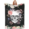thumbnail image 1 of Rose and Skull Throw Blanket Plush Flannel Skull Gifts for Women Men Adults Soft Warm Lightweight Office Home Couch Sofa Couch Living Room Bed Camping Travel 40"x50" Skull Poster Decor, 1 of 6
