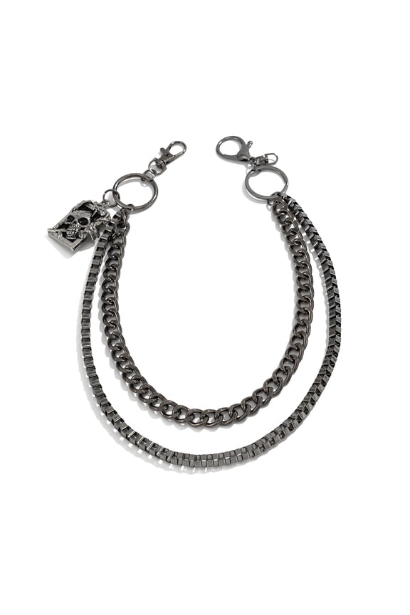 Rose Skull Wallet Chain for Men and Women, Heavy Black Metal Gothic Pants Chain with Skull Biting Rose Charm, Romantic Punk Accessory