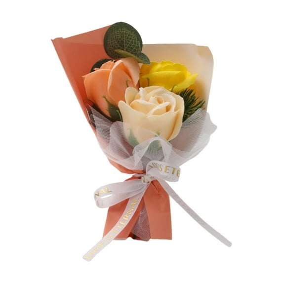 Rose Soap Flower Bouquet | Valentine's Day Gift for Her | Long-Lasting Decorative Flowers | Wedding and Home Decor | Romantic Gift for Birthdays, Romantic Anniversary Decor, 1Pc(Orange,9.8x3.9")
