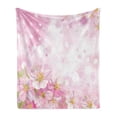 thumbnail image 1 of Rose Soft Flannel Fleece Blanket, Blossoming Spring Flowering Cherry Sakura April Tree Freshness Tenderness, Cozy Plush for Indoor and Outdoor Use, 60" x 80", Rose Yellow and Green, by Ambesonne, 1 of 5