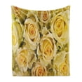 thumbnail image 1 of Rose Soft Flannel Fleece Blanket, Bridal Flourish Yellow Roses with Wavy Petals Feminine Romantic Close up View, Cozy Plush for Indoor and Outdoor Use, 60" x 80", Yellow Pale Green, by Ambesonne, 1 of 5