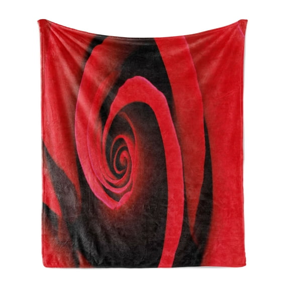 Rose Soft Flannel Fleece Blanket, Extreme Close up of Red Rose Bloom Swirled Spiral Petals Beauty in Nature Theme, Cozy Plush for Indoor and Outdoor Use, 60" x 80", Vermilion Black, by Ambesonne