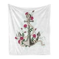 thumbnail image 1 of Rose Soft Flannel Fleece Blanket, Hand Drawn Illustration of Sea Anchor Entwined with Flowers and Marine Rope, Cozy Plush for Indoor and Outdoor Use, 70" x 90", Hot Pink Green Taupe, by Ambesonne, 1 of 6