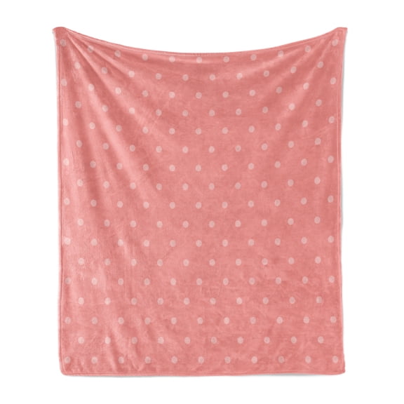 Rose Soft Flannel Fleece Blanket, Old Fashioned Symmetrical Classic Polka Dots Pattern in Pastel Colors Simple Retro, Cozy Plush for Indoor and Outdoor Use, 50" x 60", Coral and Rose, by Ambesonne