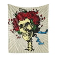 thumbnail image 1 of Rose Soft Flannel Fleece Blanket, Tattoo Art Style Graphic Skull in Red Flowers Crown Halloween Composition Print, Cozy Plush for Indoor and Outdoor Use, 70" x 90", Beige Multicolor, by Ambesonne, 1 of 6