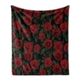 thumbnail image 1 of Rose Soft Flannel Fleece Blanket, Valentine's Day Retro Style Petals with Leaves Ornamental Growth Pattern, Cozy Plush for Indoor and Outdoor Use, 60" x 80", Ruby Hunter Green Black, by Ambesonne, 1 of 5