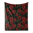 thumbnail image 1 of Rose Soft Flannel Fleece Blanket, Valentine's Day Retro Style Petals with Leaves Ornamental Growth Pattern, Cozy Plush for Indoor and Outdoor Use, 70" x 90", Ruby Hunter Green Black, by Ambesonne, 1 of 5