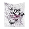 thumbnail image 1 of Rose Soft Flannel Fleece Throw Blanket, Abstract Rose with Butterflies Nostalgic Victorian Design Forever Love Theme, Cozy Plush for Indoor and Outdoor Use, 70" x 90", Pale Mauve Pink, by Ambesonne, 1 of 5