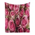 thumbnail image 1 of Rose Soft Flannel Fleece Throw Blanket, Blooming Fresh Pink Roses Bridal Bouquet Romance Sweetheart Valentine, Cozy Plush for Indoor and Outdoor Use, 50" x 70", Pink Pale Green, by Ambesonne, 1 of 6
