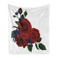 thumbnail image 1 of Rose Soft Flannel Fleece Throw Blanket, Blooming Red Roses Gentle Wild Flowers Leaves Bouquet Corsage, Cozy Plush for Indoor and Outdoor Use, 50" x 70", Hunter Green Violet Blue, by Ambesonne, 1 of 6