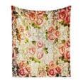 thumbnail image 1 of Rose Soft Flannel Fleece Throw Blanket, Grunge Psychedelic Floral Motif with Dated Retro Dark Lace Boho Patterns, Cozy Plush for Indoor and Outdoor Use, 70" x 90", Pink Green Cream, by Ambesonne, 1 of 6