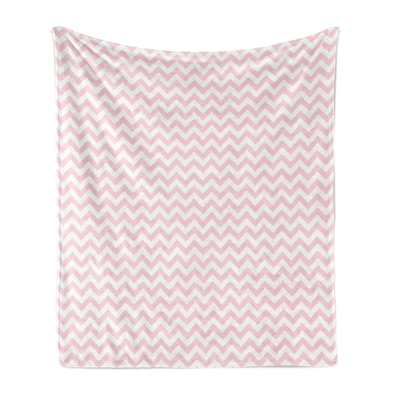 Rose Soft Flannel Fleece Throw Blanket, Horizontal Zigzag Stripes Old Fashioned Chevron Simple Sixties Seventies Design, Cozy Plush for Indoor and Outdoor Use, 60" x 80", Rose and White, by Ambesonne