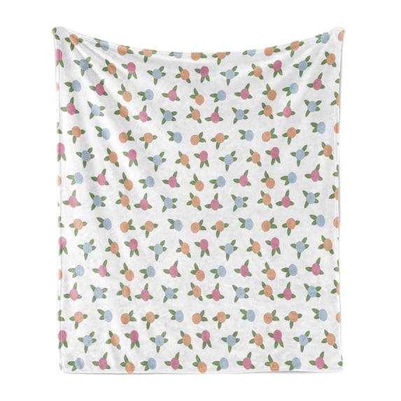 Rose Soft Flannel Fleece Throw Blanket, Multicolored Blooming Roses in Pink and Peach Tones Simplistic Sketch Spiral Petals, Cozy Plush for Indoor and Outdoor Use, 50" x 70", Multicolor, by Ambesonne