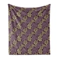 thumbnail image 1 of Rose Soft Flannel Fleece Throw Blanket, Old Fashioned Inspirations Flowers Damask Delicate Simple Style, Cozy Plush for Indoor and Outdoor Use, 60" x 80", Dark Fuchsia Khaki, by Ambesonne, 1 of 5