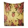 thumbnail image 1 of Rose Soft Flannel Fleece Throw Blanket, Old Fashioned Victorian Style Pattern Dramatic Color Bohemian Art Design, Cozy Plush for Indoor and Outdoor Use, 50" x 70", Cream Pink Green, by Ambesonne, 1 of 5