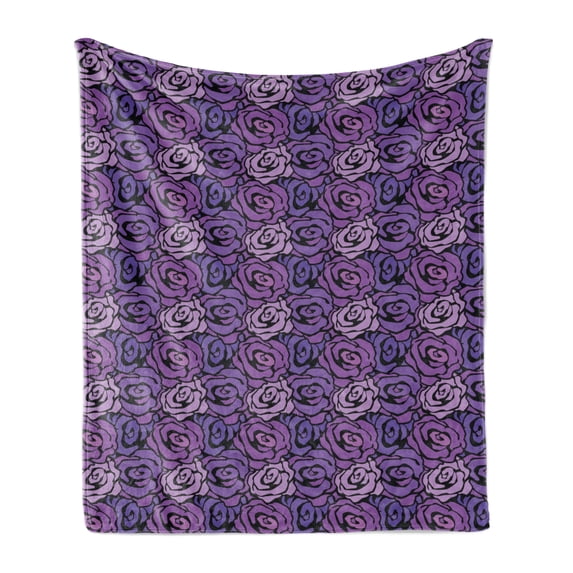 Rose Soft Flannel Fleece Throw Blanket, Romantic Bouquet Hand Drawn Ink Style Pattern Spring Season Doodle Design, Cozy Plush for Indoor and Outdoor Use, 60" x 80", Purple and Lavender, by Ambesonne