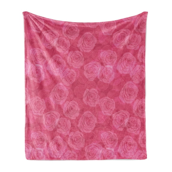 Rose Soft Flannel Fleece Throw Blanket, Shades of Pink Gentle Seasonal Flora Romance Love Theme Valentine's Day Inspired Design, Cozy Plush for Indoor and Outdoor Use, 70" x 90", Pink, by Ambesonne