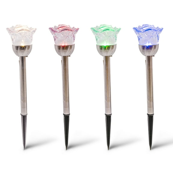 Rose Solar LED Walkway Multi-Color Decorative Light (4 pack) Illuminate your Garden | Perfect for Outdoor Pathways, Front Porch, Yards, Driveways