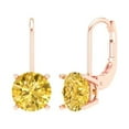 thumbnail image 1 of 4 ct Lever-Back Drop Dangle Earrings for Women | 8.0mm Round Cut Simulated Yellow Diamond | 18K Rose Gold, 1 of 5