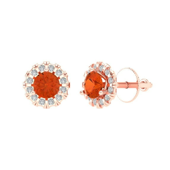 0.8808 ct Screw-Back Stud Earrings for Women | 4.5mm Round Cut Simulated Red Diamond | 18K Rose Gold