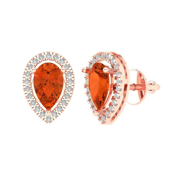 2.72 ct Screw-Back Stud Earrings for Women | 8x5mm Pear Cut Simulated Red Diamond | 18K Rose Gold
