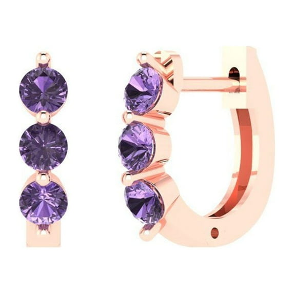 0.48 ct Lever-Back Hoop Earrings for Women | 2.8mm Round Cut Simulated Alexandrite | 14K Rose Gold