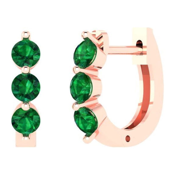 0.48 ct Lever-Back Hoop Earrings for Women | 2.8mm Round Cut Simulated Emerald | 14K Rose Gold