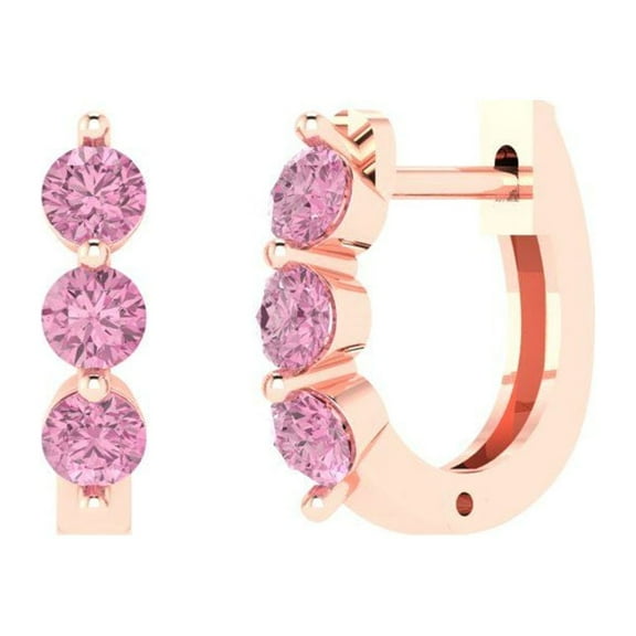 0.48 ct Lever-Back Hoop Earrings for Women | 2.8mm Round Cut Simulated Pink Diamond | 18K Rose Gold